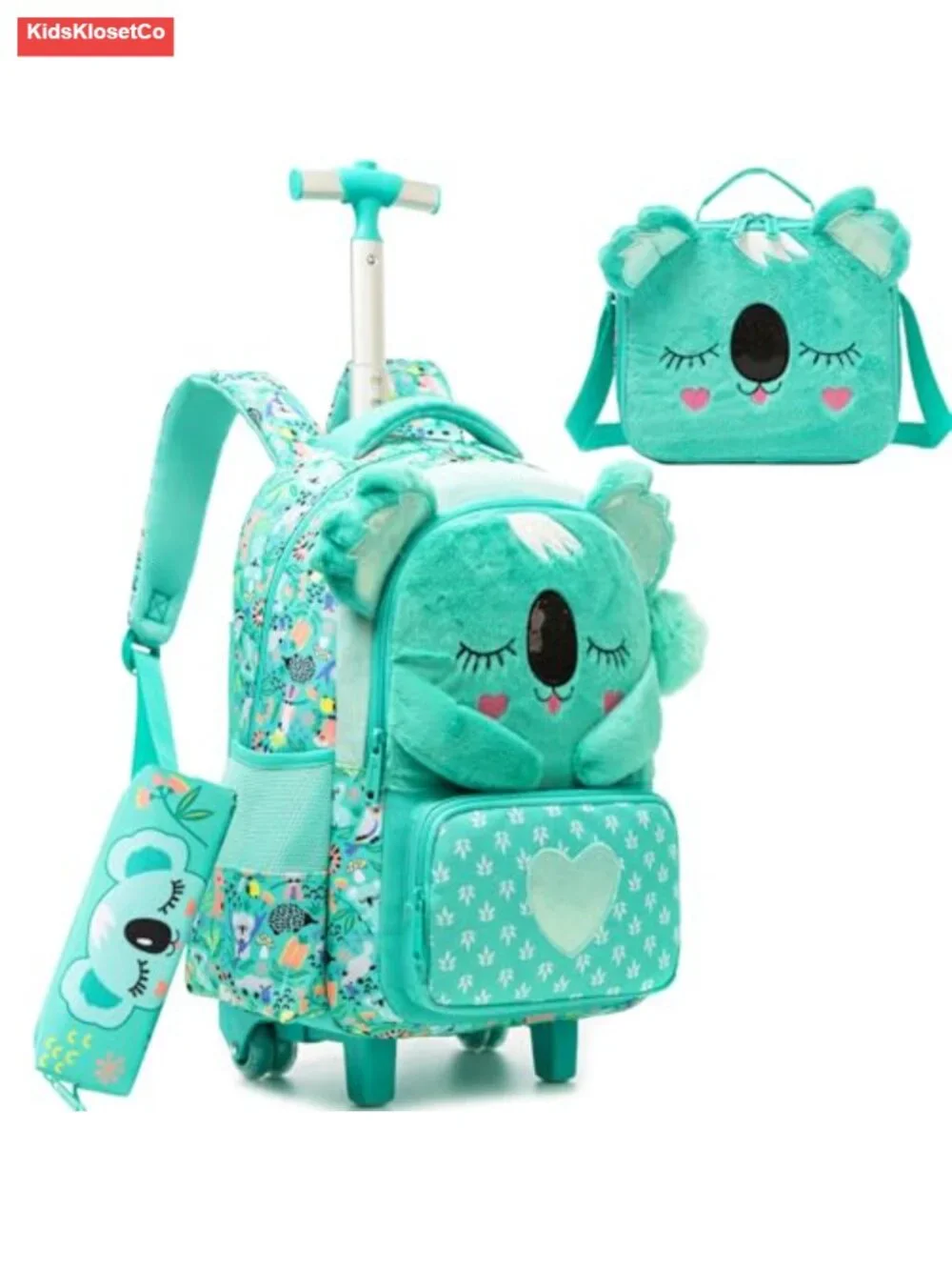 Rolling Backpack for Kids with Lunch Box & Pencil Case Wheeled Trolley Bag